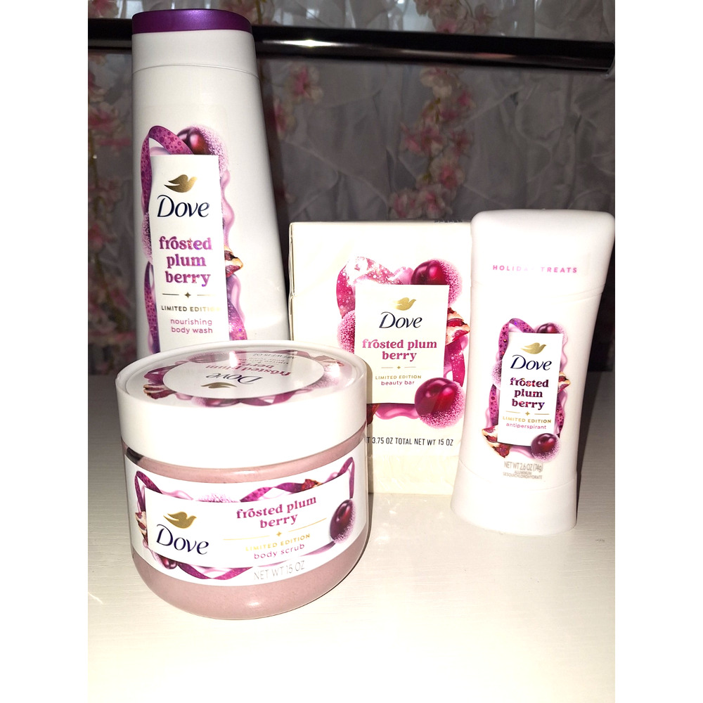 Dove Frosted Plum Berry 4-piece Bundle, soap, scrub, Bodywash & deodorant